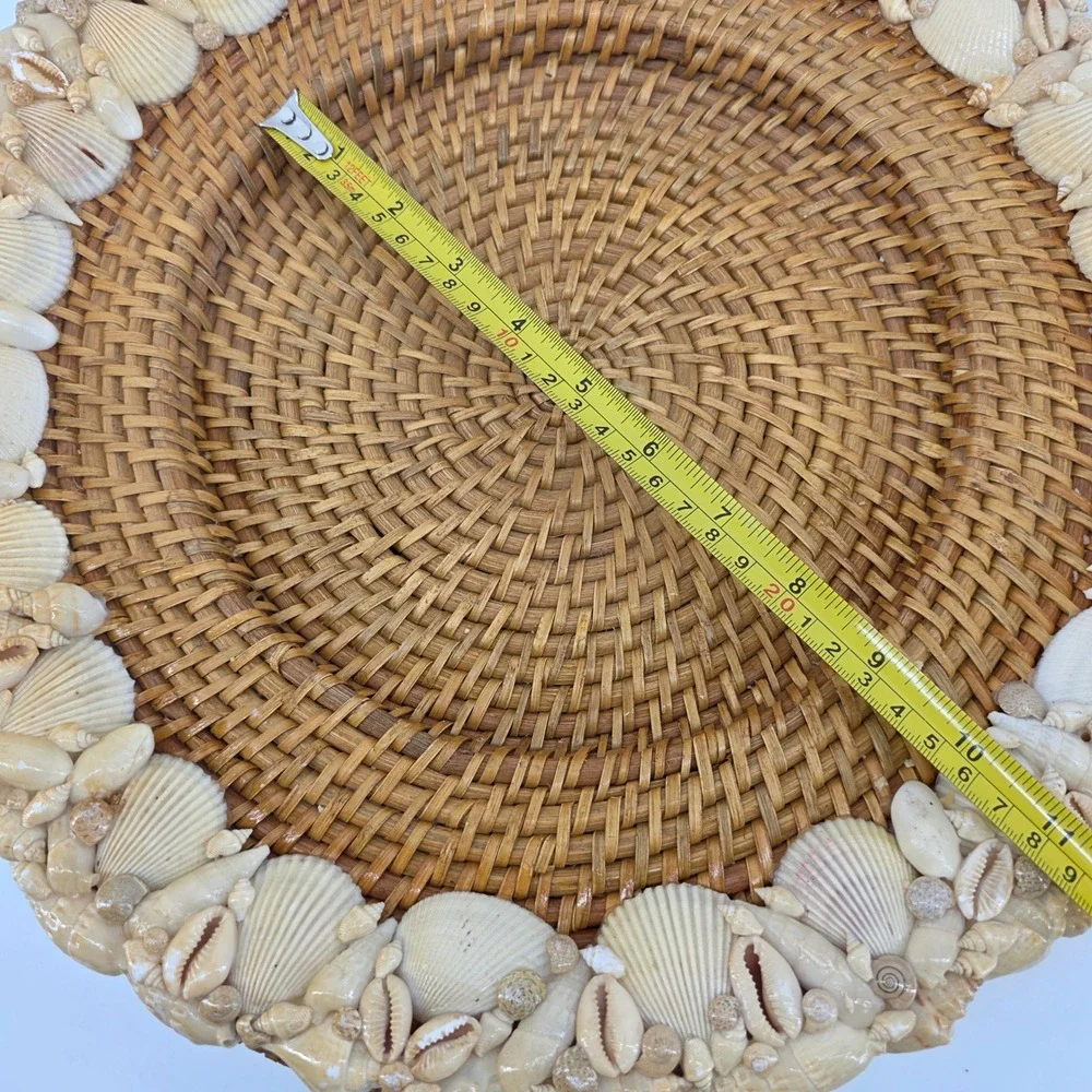 Rattan Seashell Charger Plates Woven Coastal Beach Table Decor Set 6 Retired
